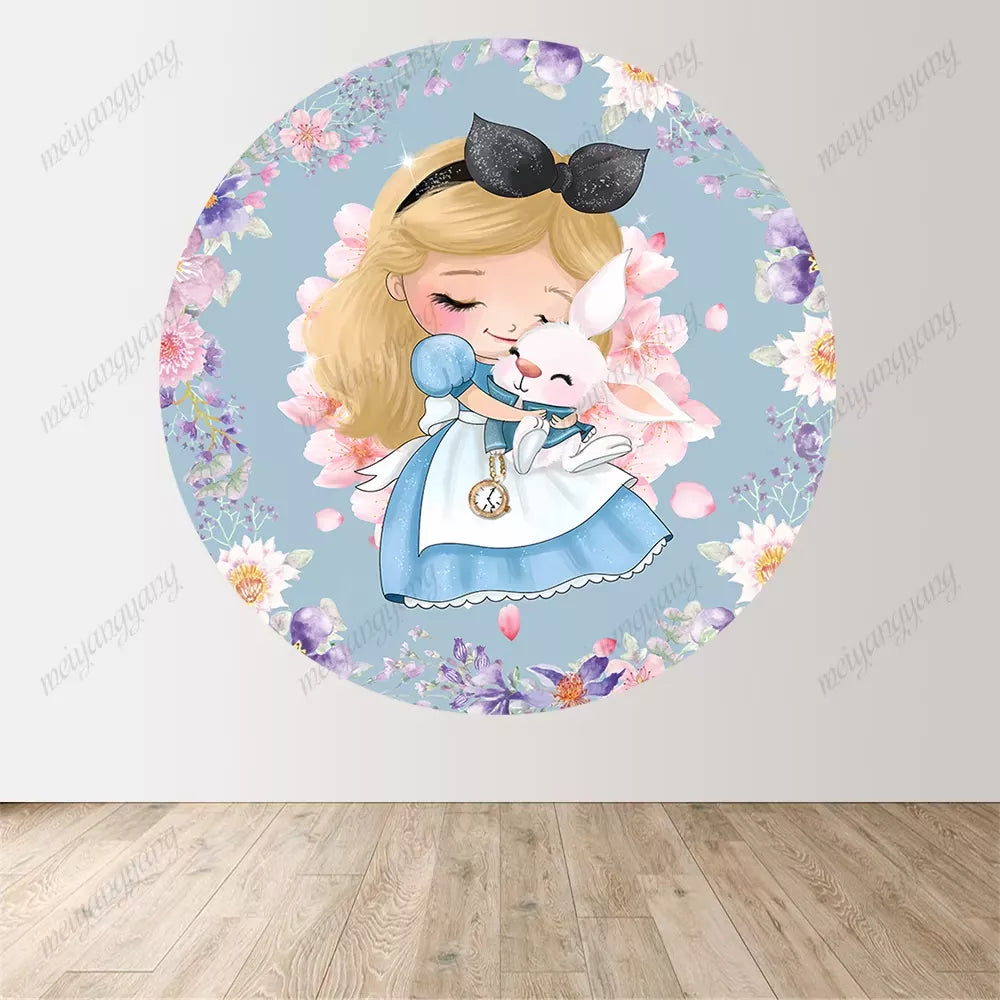 Alice in Wonderland Flowers Round Circle Cover Baby Shower Girls Birthday Photo Studio Background
