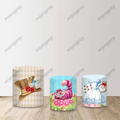 Alice in Wonderland Round Photo Backdrop Baby Shower Decor Girls Birthday Party Circle Covers