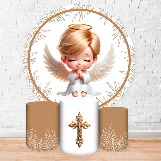 Angel Boy Baptism Round Backdrop