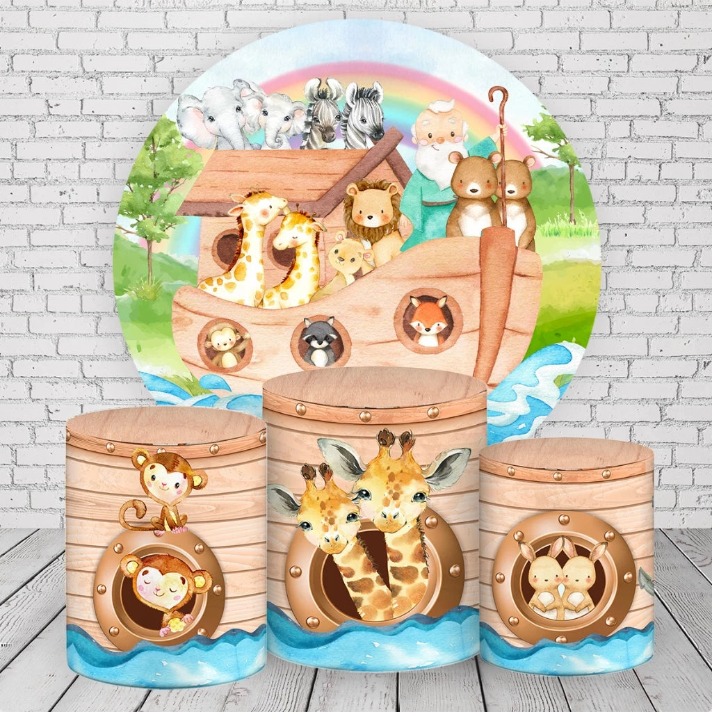 Animal Theme Round Backdrop Wood Plinth Covers
