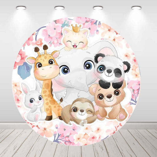 Safari Animals Kids Baby Shower 1-ви рожден ден Кръгъл кръгъл фон