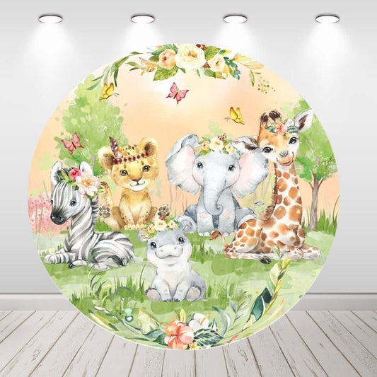 Тварини в джунглях Safari. Дитячий 1-й день народження, круглий круговий фон