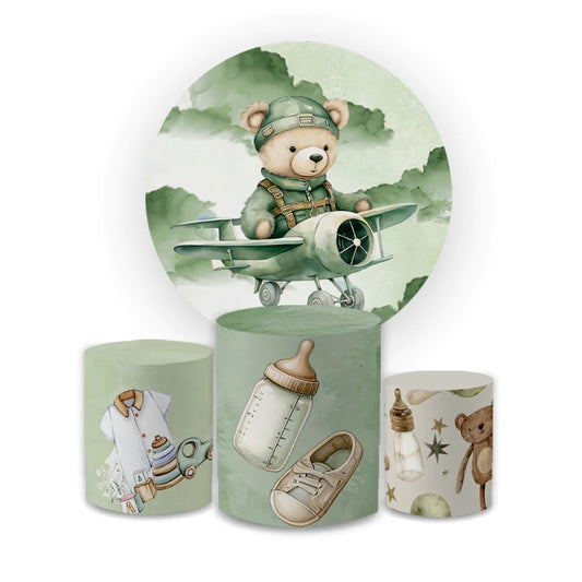 Baby Boy Airplane Bear Round Backdrop