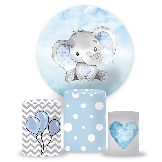 Baby Elephant Blue Heart Backdrop Party Decoration