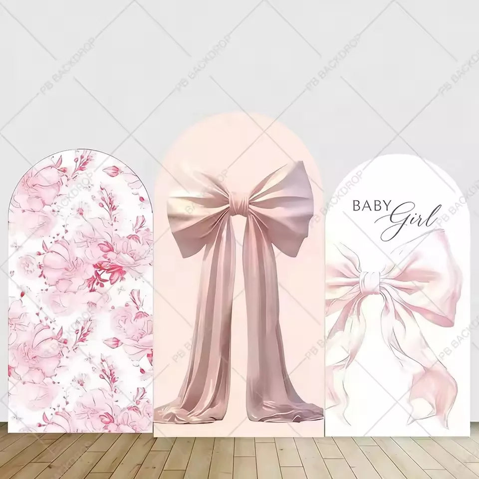 Baby Girl Bows Banner Pink Floral Arch Backdrop