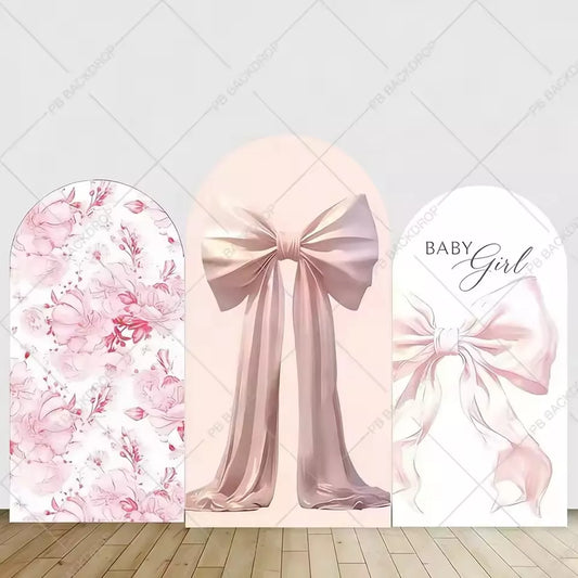 Baby Girl Bows Banner Pink Floral Arch Backdrop