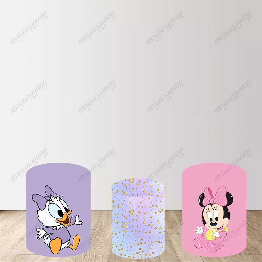 Baby Minnie Daisy Round Circle Backdrop Gold Glitter Kids Birthday Baby Shower Party Decoration