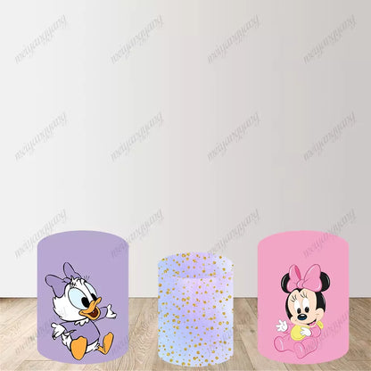 Baby Minnie Daisy Round Circle Backdrop Gold Glitter Kids Birthday Baby Shower Party Decoration