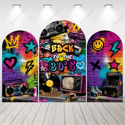 Back to the 80s Graffiti Arch Backdrop Disco Hip Hop Party Photo Background