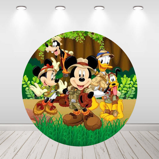Safari Mouse Kids 1st Birthday Baby Shower Round Backdrop Cover