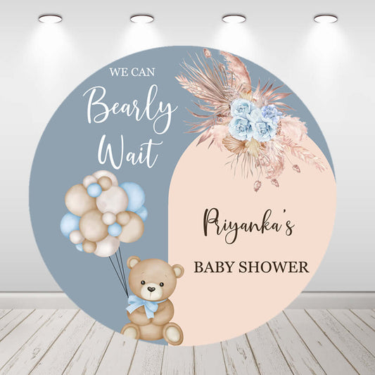We Can Bearly Wait Bear Baby Shower 1St Birthday Round Backdrop Cover Party