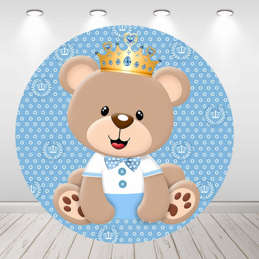 Bear Prince Crown Baby Shower Boys Birthday Round Circle Background Party