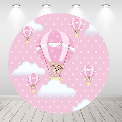 Pink Bear Clouds Girls Birthday Party Baby Shower Round Backdrop