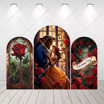 Beauty and the Beast Arch Backdrop Red Rose Princess Belle Arched Background