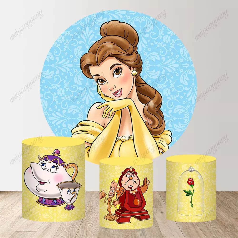 Beauty and the Beast Princess Belle Round Circle Backdrop Girls Birthday Party