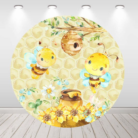 Honey Bee Theme Baby Shower Kids 1st Birthday round Backdrop Cover Party