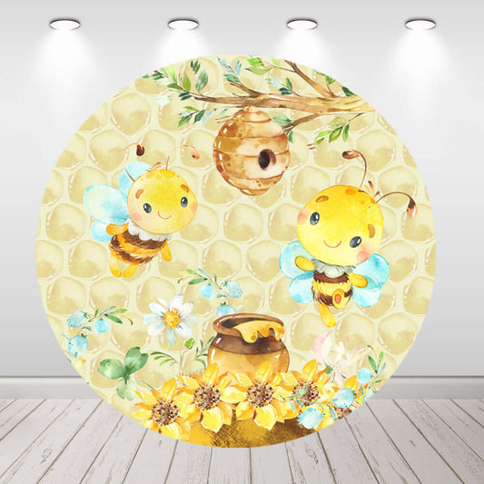 Honey Bee Theme Baby Shower Kids 1St Birthday Round Backdrop Cover Party