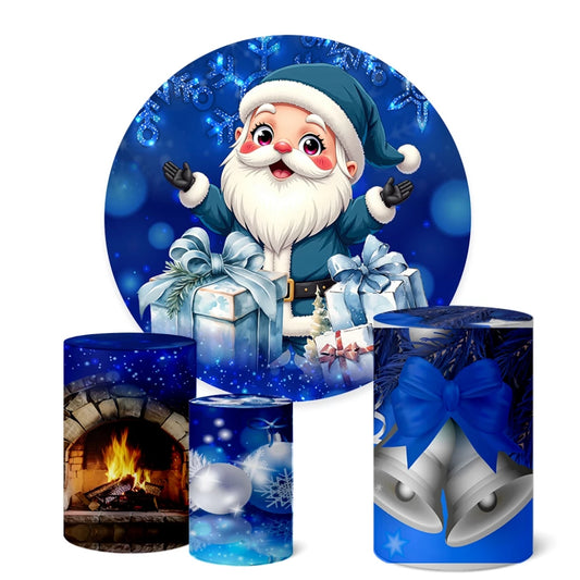 Blue Santa Christmas Round Backdrop