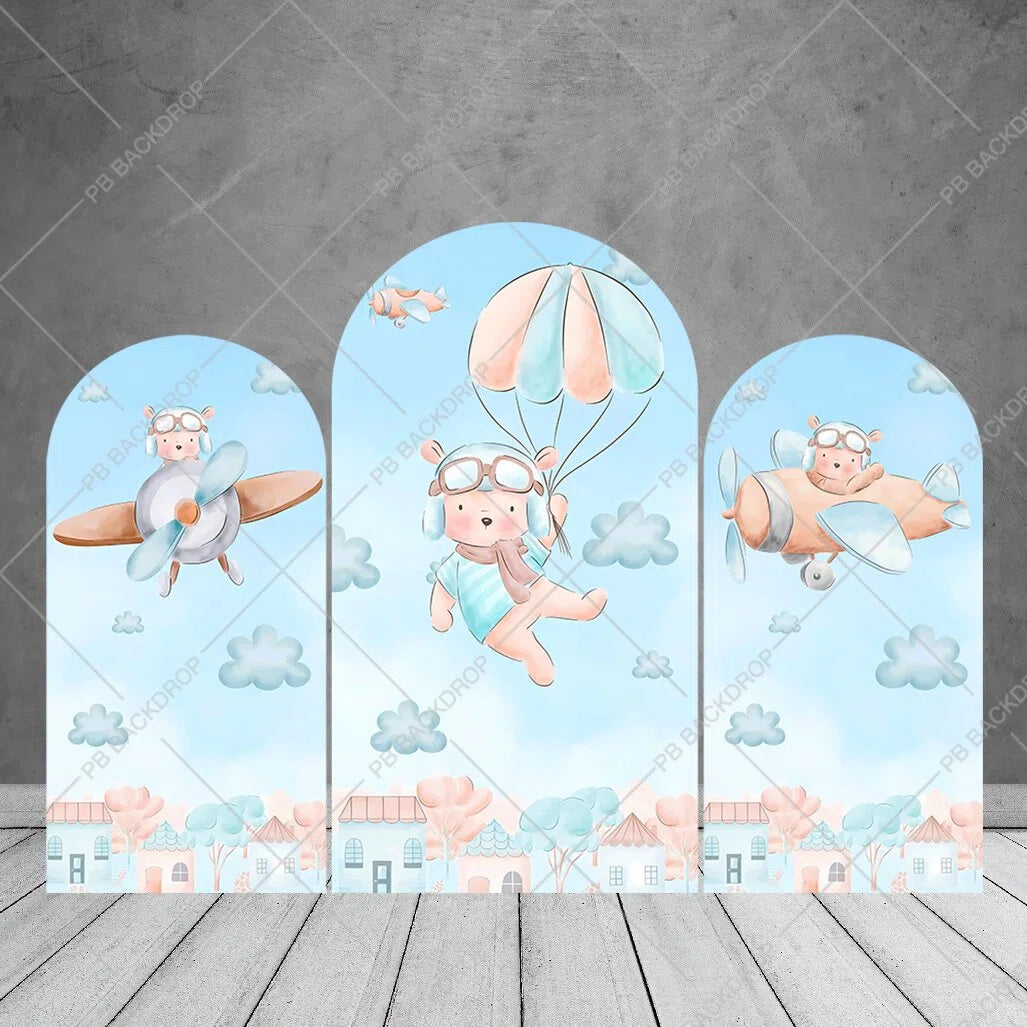 Blue Sky Bear Pilot Photo Arch Backdrop