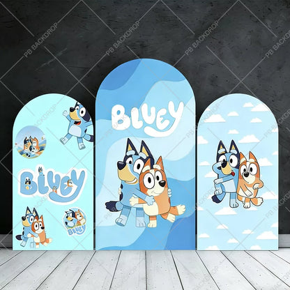 Bluey Family Arch Backdrop Cover Boys 1st Birthday Party Cartoon Dog Decorations Background Wall Banner