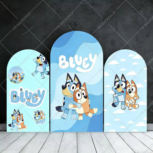 Bluey Family Arch Backdrop Cover Boys 1st Birthday Party Cartoon Dog Decorations Background Wall Banner