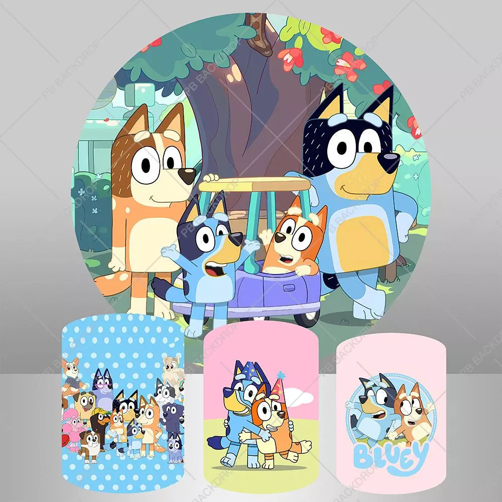 Bluey Family Round Backdrop Cylinder Covers Kids Birthday
