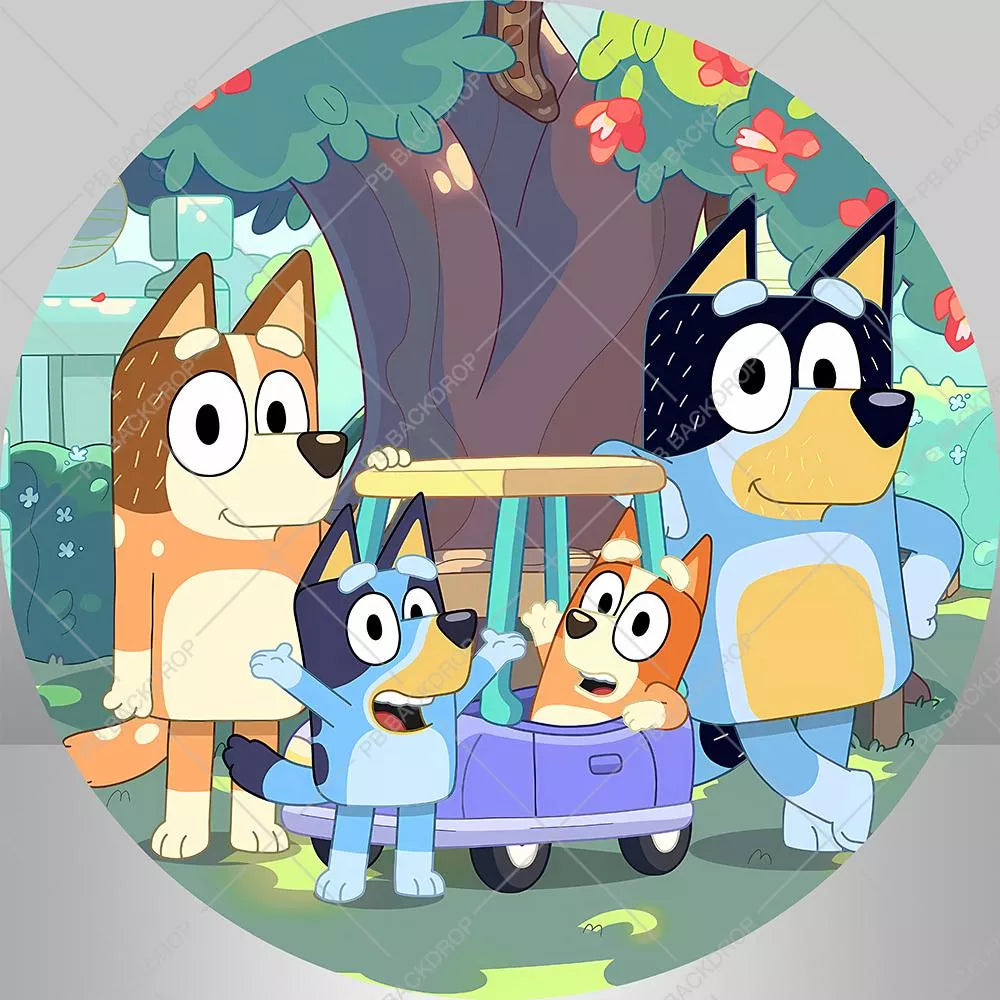 Bluey Family Round Backdrop Cylinder Covers Kids Birthday