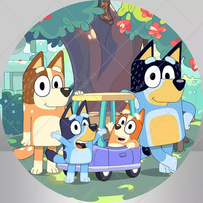 Bluey Family Round Backdrop Cylinder Covers Kids Birthday