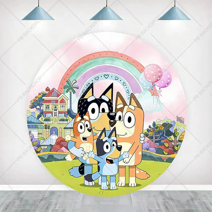 Bluey Round Backdrop Girls 1st Birthday Party Decorations Baby Shower Banner