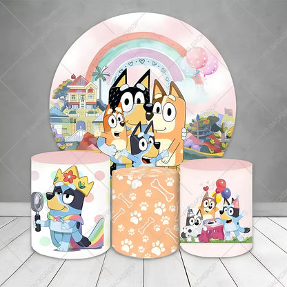 Bluey Round Backdrop Girls 1st Birthday Party Decorations Baby Shower Banner