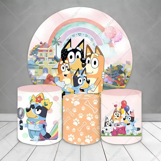 Bluey Round Backdrop Girls 1st Birthday Party Decorations Baby Shower Banner