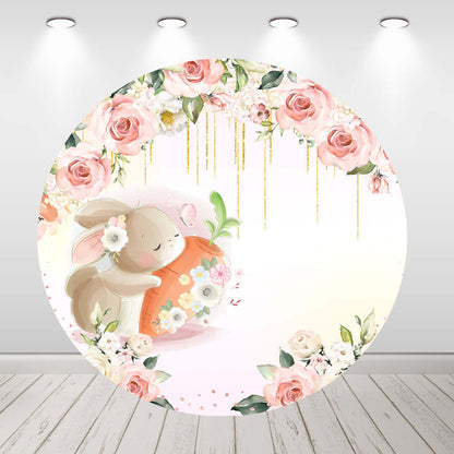 Bunny Pink Floral Girls Baby Shower 1st Birthday Round Background Cover