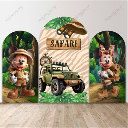 Camouflage Mickey Mouse Jungle Adventure Arch Background Kids Birthday Party Backdrop
