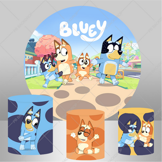 Cartoon Bluey Round and Cylinder Covers Photo Backdrop