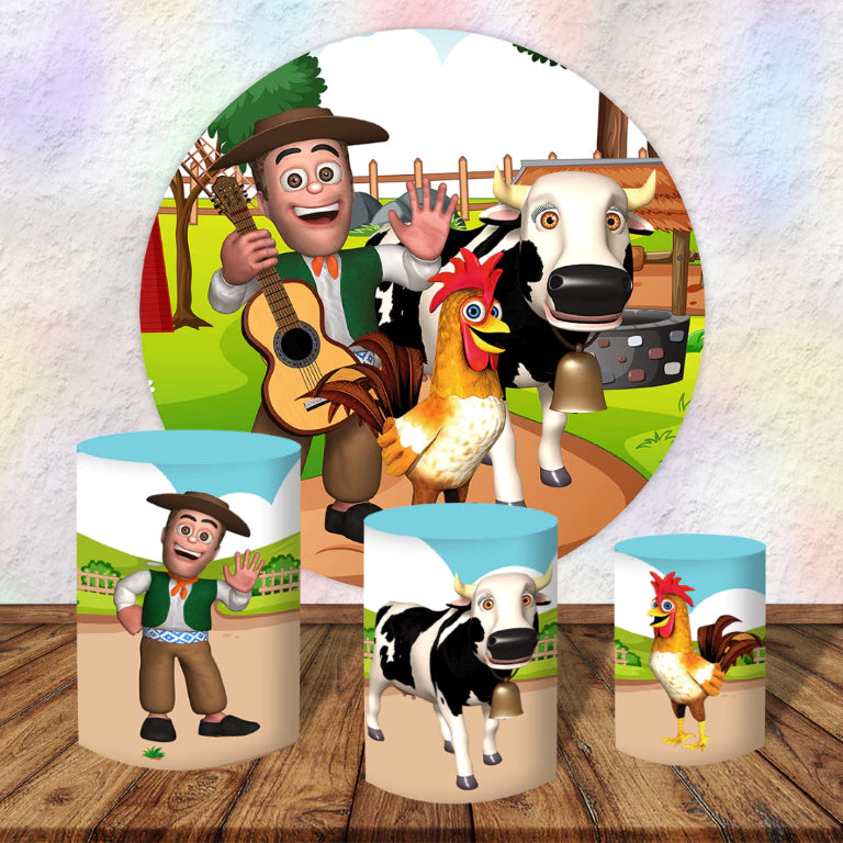 Cartoon Farm Barnyard Birthday Backdrop