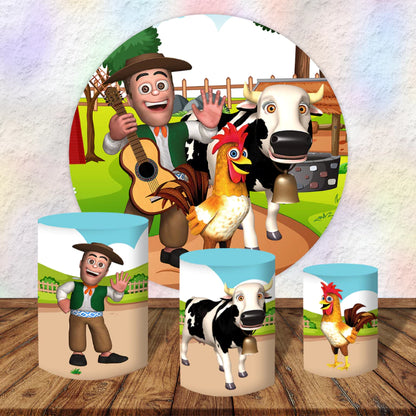 Cartoon Farm Barnyard Birthday Backdrop