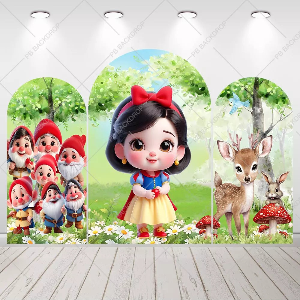 Cartoon Snow White and Seven Dwarfs Arched Backdrop Cover