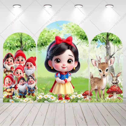 Cartoon Snow White and Seven Dwarfs Arched Backdrop Cover