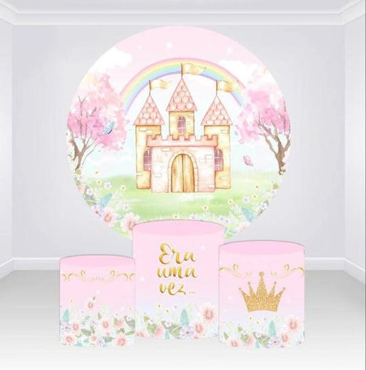 Castle Princess Birthday Party Flowers Round Backdrop