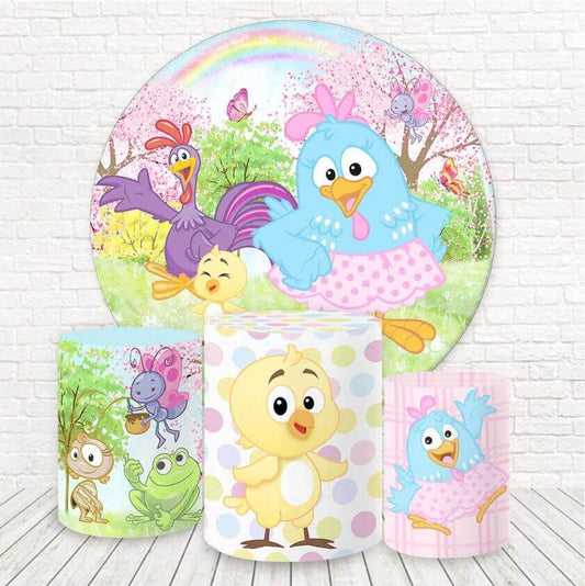 Cartoon Spring Farm Chicken Round Circle Backdrop For Kids Birthday Decoration Party