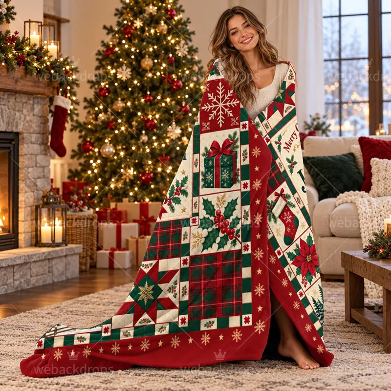 Personalized Family Christmas Patchwork Blanket – Classic