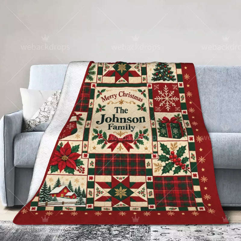 Personalized Family Christmas Patchwork Blanket – Classic