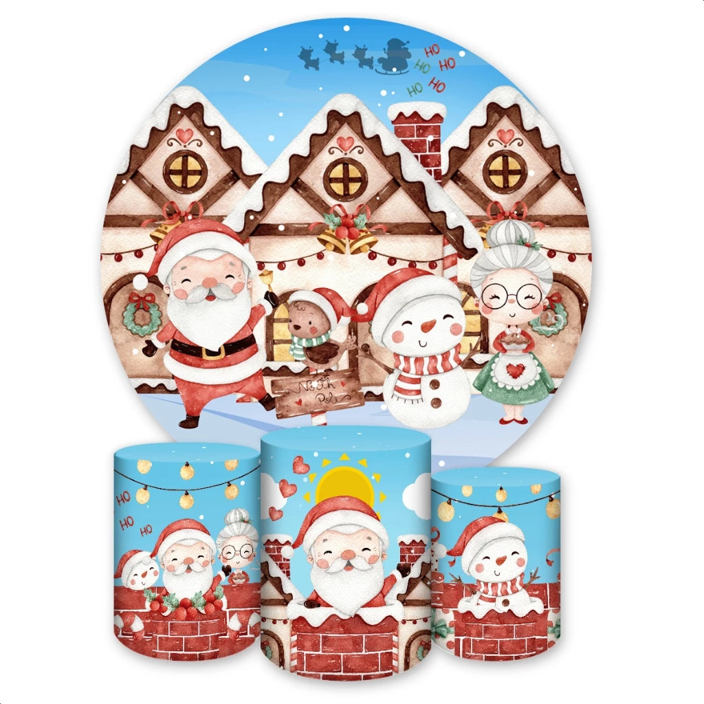 Christmas Santa Gingerbread House Backdrop Set