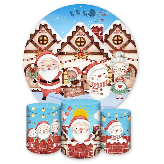 Christmas Santa Gingerbread House Backdrop Set