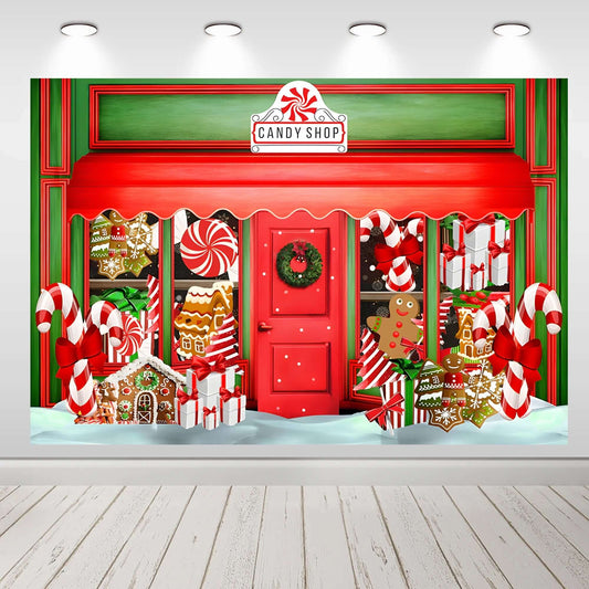 Karácsonyi hátterek édességbolt díszdobozban, gyermekportré dekorációs kellékek fotóstúdió bannerek parti