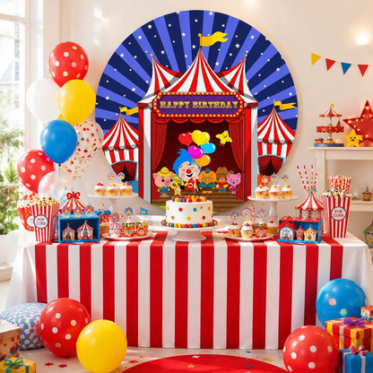 Plim Plim Circus Theme Happy Birthday Round Backdrop for Kids