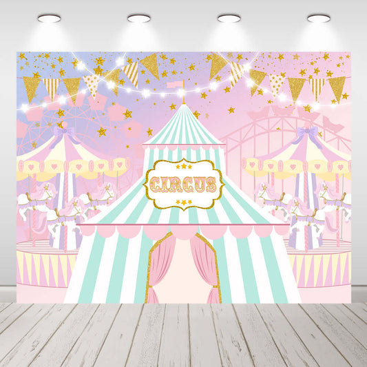 Circus Tent Kids Birthday Backdrop Carousel Baby Shower Photography Background Party
