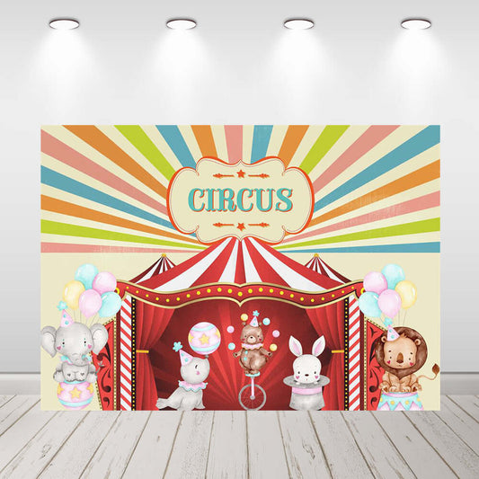 Arrière-plan de photographie de cirque, tente de carnaval, animaux, fête d'anniversaire pour enfants