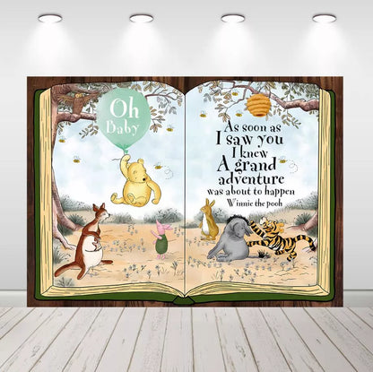 Classic Winnie the Pooh Open Book Backdrop Oh Baby Baby Shower Photo Background