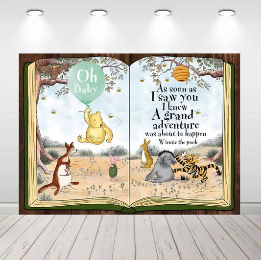 Classic Winnie the Pooh Open Book Backdrop Oh Baby Baby Shower Photo Background